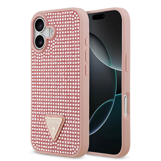 Apple iPhone 17 Kılıf Guess Orjinal Lisanslı Taşlı Arka Yüzey Üçgen Logolu Kapak Pembe