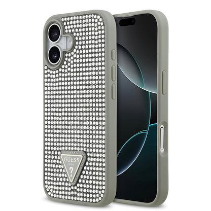 Apple iPhone 17 Kılıf Guess Orjinal Lisanslı Taşlı Arka Yüzey Üçgen Logolu Kapak Gümüş