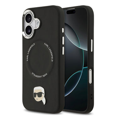 Apple iPhone 17 Kılıf Karl Lagerfeld Orjinal Lisanslı M-safe Şarj Özellikli Metal Kamera ve Buton Tasarımlı Karl PU Deri Kapak