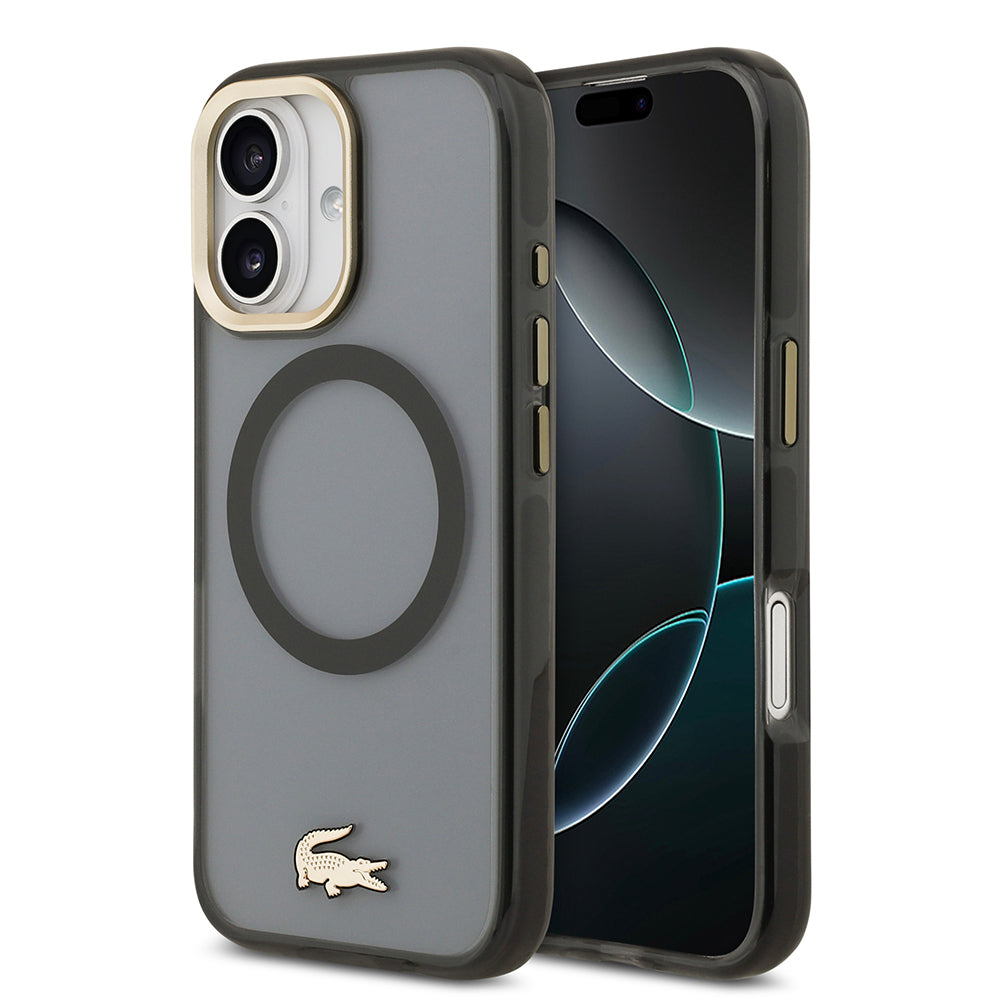 Apple iPhone 17 Kılıf Lacoste Orjinal Lisanslı M-safe Şarj Özellikli Gold Timsah Logolu Buzlu Kapak
