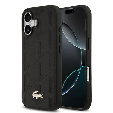 Apple iPhone 17 Kılıf Lacoste Orjinal Lisanslı M-safe Şarj Özellikli PU Deri Tasarımlı Karışık Monogram Desenli Kapak