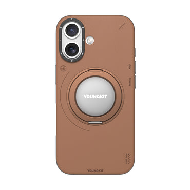 Apple iPhone 17 Kılıf M-safe Şarj Özellikli 360 Derece Standlı Basit Mat Deri Desenli Youngkit Tech Leather Serisi Kapak
