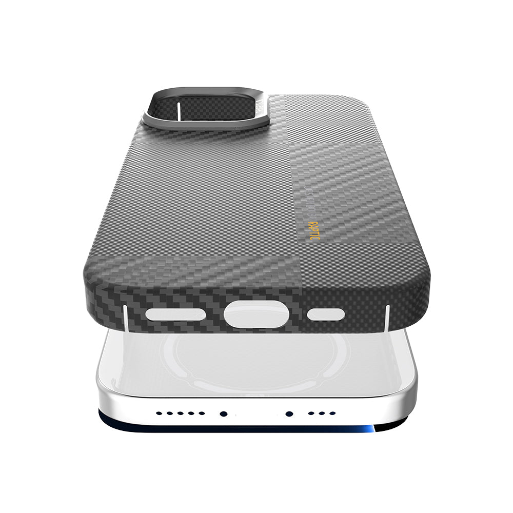 Apple iPhone 17 Kılıf M-safe Şarj Özellikli 600D Metal Kamera Çerçeveli Raptic Aramid Fiber Geotik Serisi Kapak Siyah