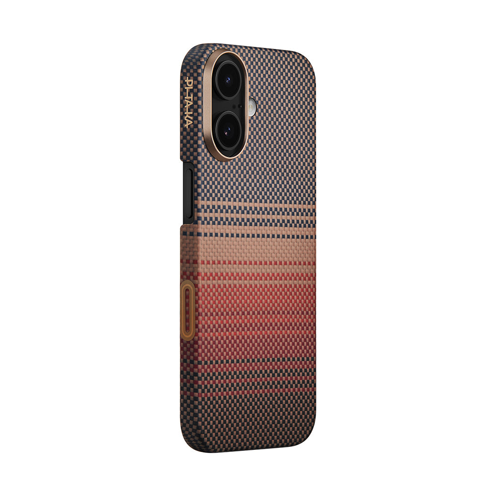 Apple iPhone 17 Kılıf M-safe Şarj Özellikli Aramid Fiber Pitaka Tactile Woven Sunset-Moonrise Serisi Kapak Mavi