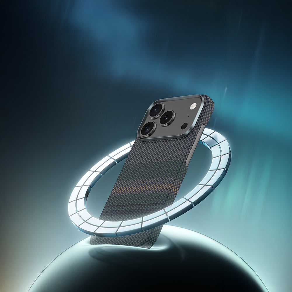 Apple iPhone 17 Kılıf M-safe Şarj Özellikli Karbon Fiber Tasarımlı Benks Aurora ArmorAir Kevlar Kapak Siyah