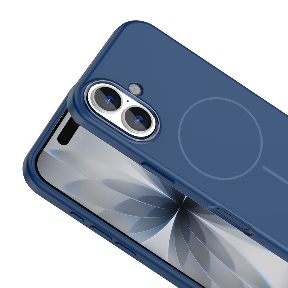 Apple iPhone 17 Kılıf M-Safe Şarj Özellikli Metal Kamera Çerçeveli Zore Edi Silikon Kapak Açık Mavi