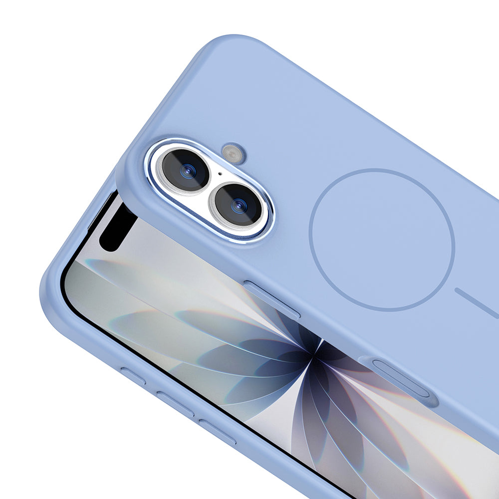 Apple iPhone 17 Kılıf M-Safe Şarj Özellikli Metal Kamera Çerçeveli Zore Edi Silikon Kapak Açık Mavi