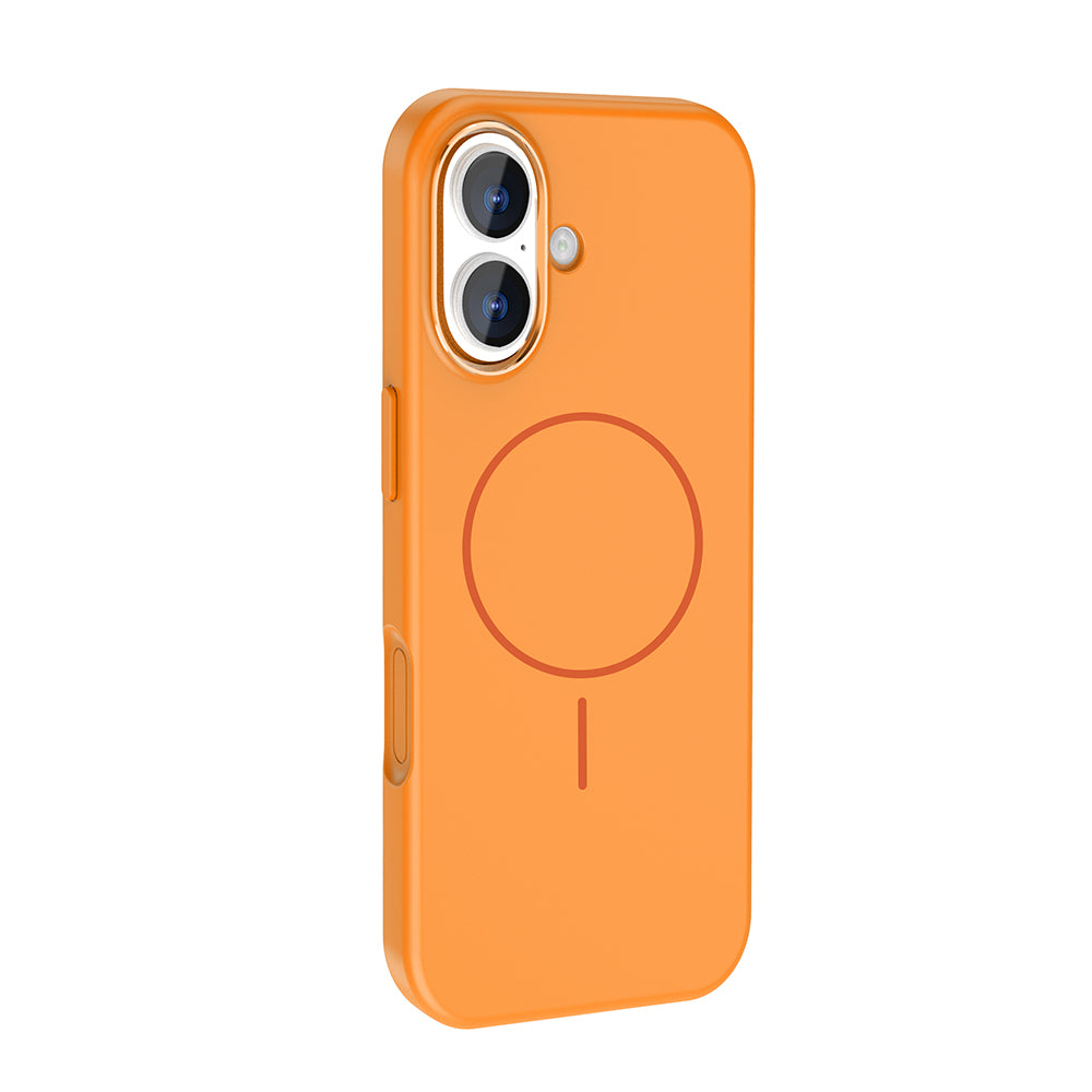 Apple iPhone 17 Kılıf M-Safe Şarj Özellikli Metal Kamera Çerçeveli Zore Edi Silikon Kapak Turuncu