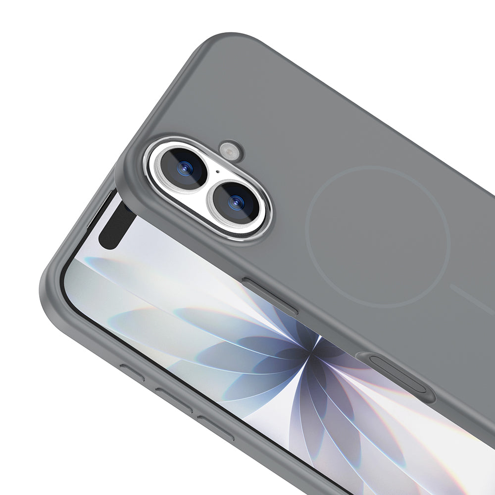 Apple iPhone 17 Kılıf M-Safe Şarj Özellikli Metal Kamera Çerçeveli Zore Edi Silikon Kapak Titanyum-Gri