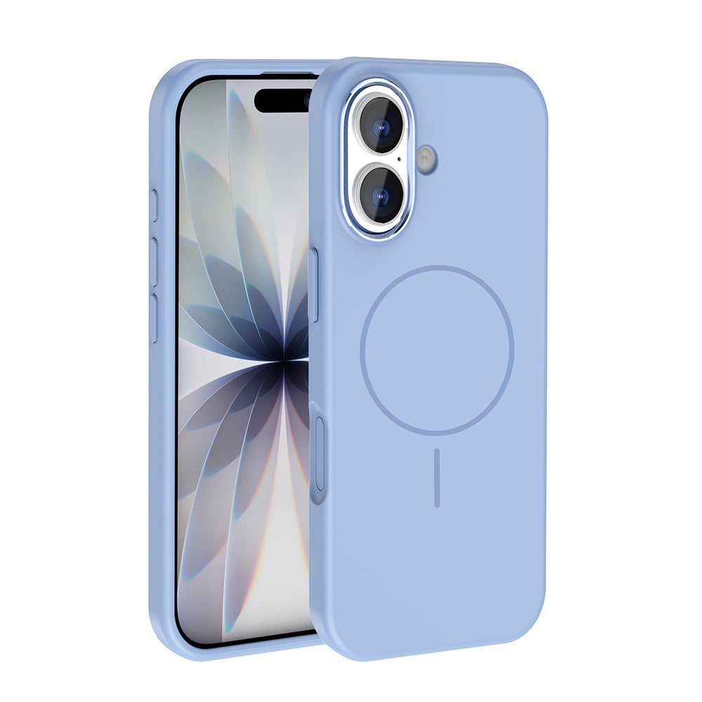 Apple iPhone 17 Kılıf M-Safe Şarj Özellikli Metal Kamera Çerçeveli Zore Edi Silikon Kapak Açık Mavi