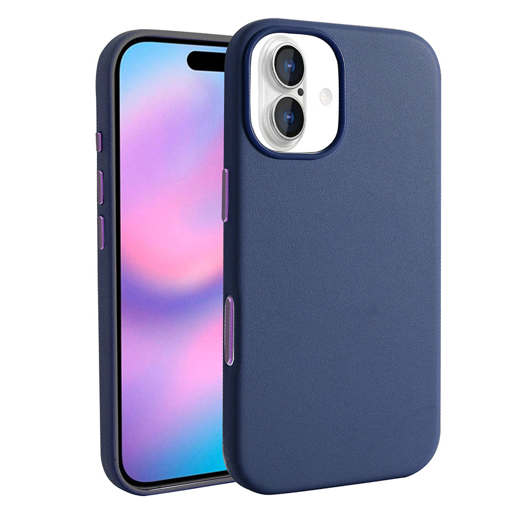 Apple iPhone 17 Case with M-safe Charging Function, PU Leather Look Zore Cupra Cover, Navy Blue