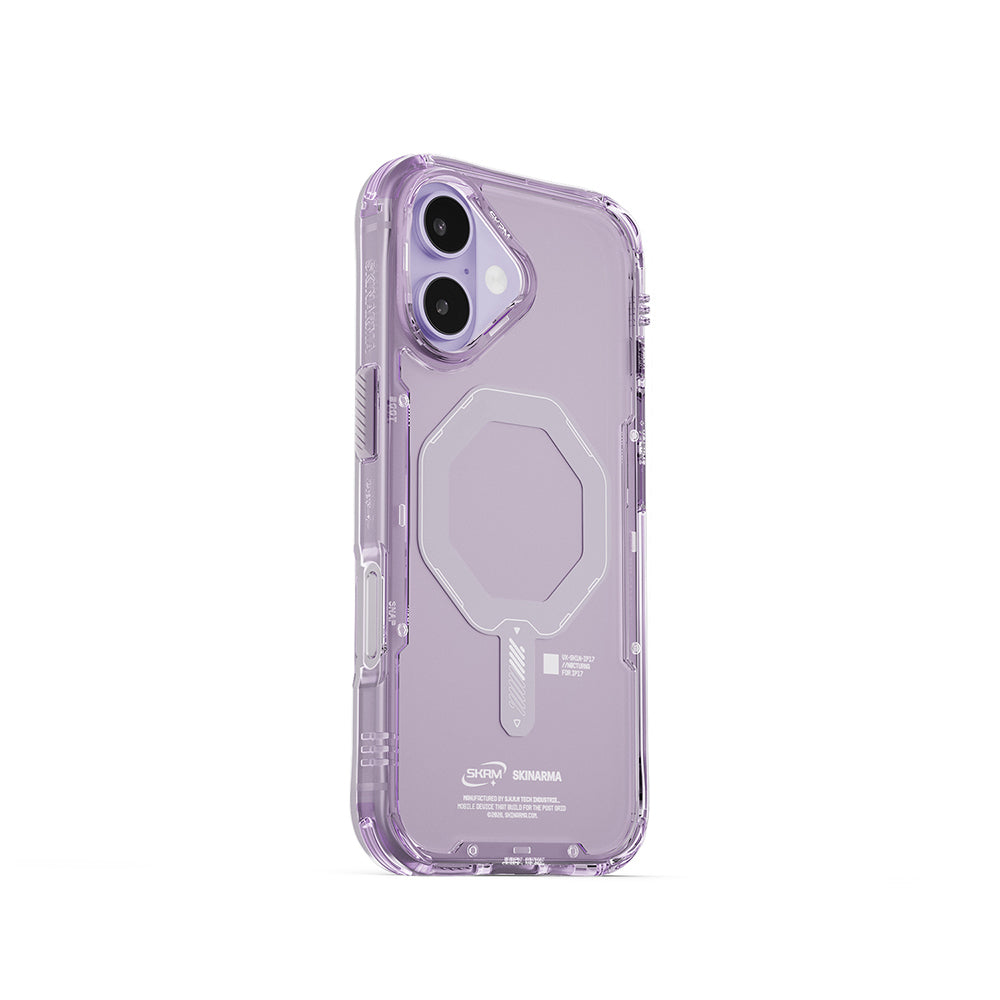 Apple iPhone 17 Kılıf M-safe Şarj Özellikli Şeffaf Airbag Tasarımlı Skinarma Saido Mag-Charge Kapak Lila