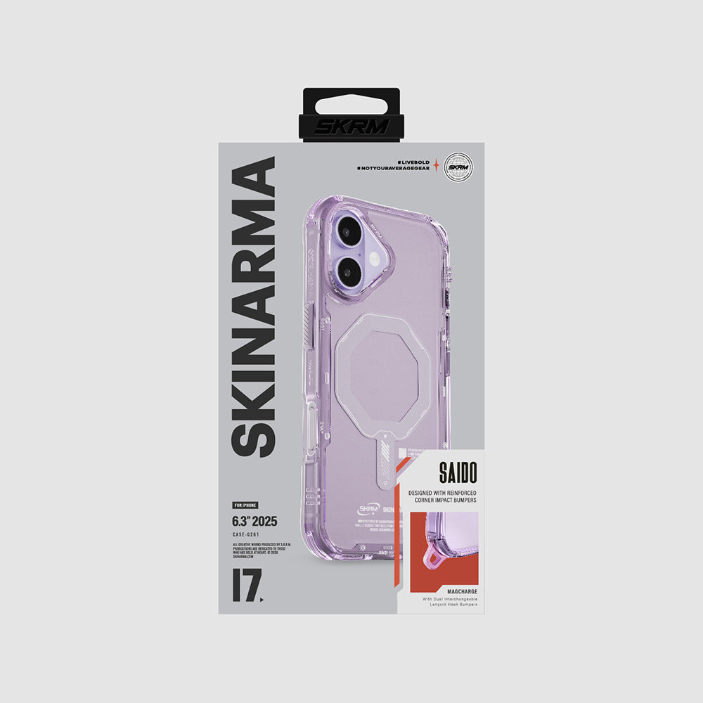 Apple iPhone 17 Kılıf M-safe Şarj Özellikli Şeffaf Airbag Tasarımlı Skinarma Saido Mag-Charge Kapak Lila