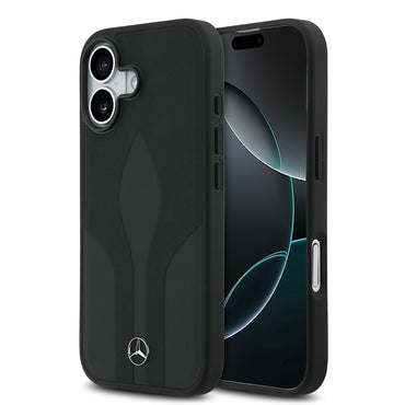 Apple iPhone 17 Kılıf Mercedes Benz Orjinal Lisanslı M-safe Şarj Özellikli Dokulu Desenli Deri Kapak Siyah