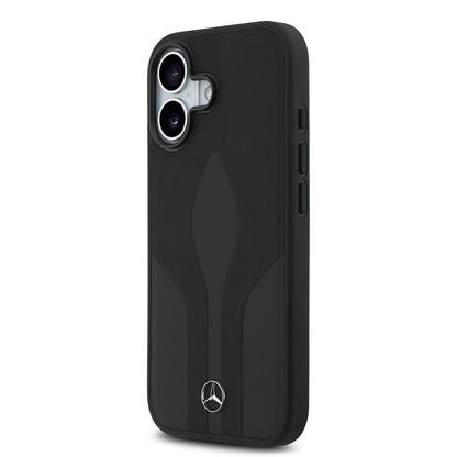 Apple iPhone 17 Kılıf Mercedes Benz Orjinal Lisanslı M-safe Şarj Özellikli Dokulu Desenli Deri Kapak Siyah