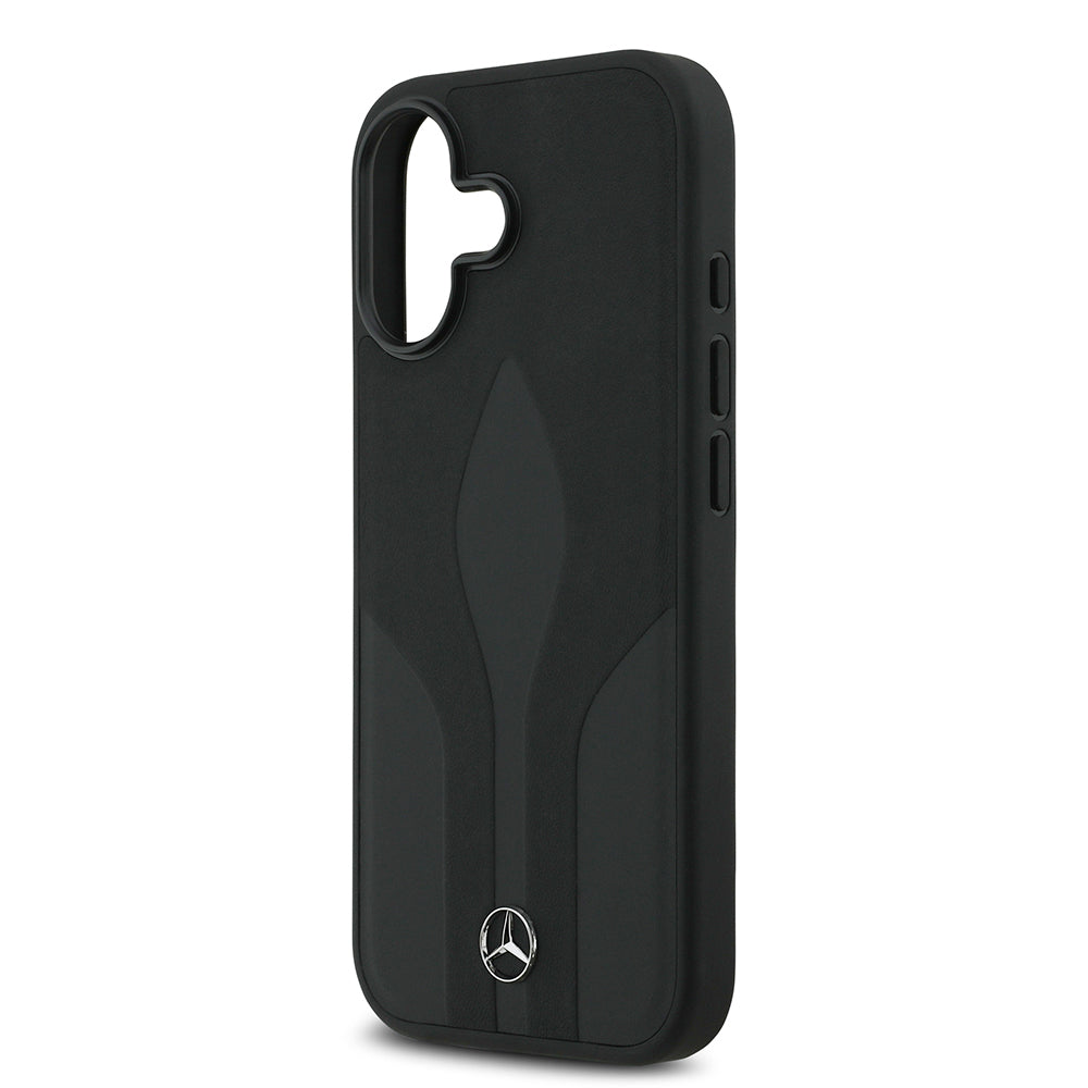 Apple iPhone 17 Kılıf Mercedes Benz Orjinal Lisanslı M-safe Şarj Özellikli Dokulu Desenli Deri Kapak Siyah