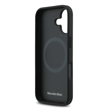 Apple iPhone 17 Kılıf Mercedes Benz Orjinal Lisanslı M-safe Şarj Özellikli Dokulu Desenli Deri Kapak Siyah
