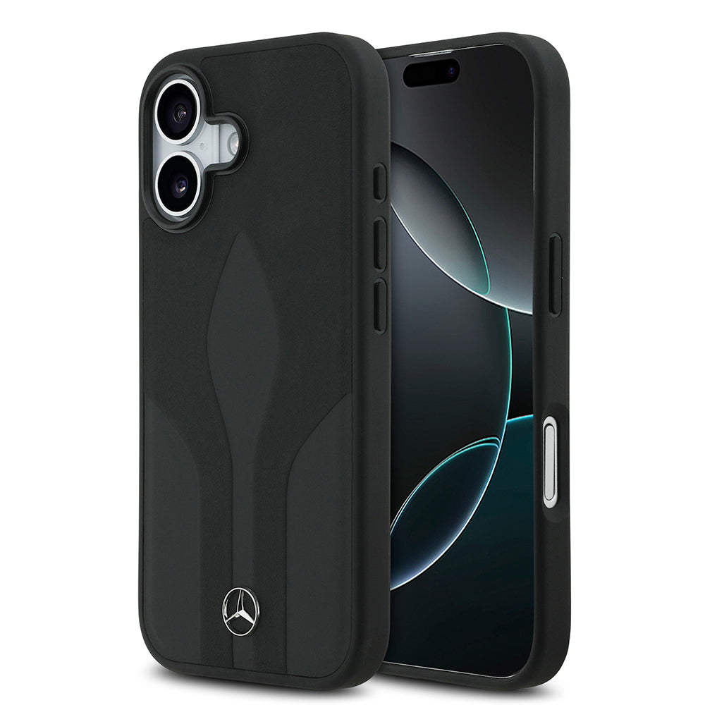 Apple iPhone 17 Case Mercedes Benz Original Licensed M-Safe Charging Feature Textured Patterned Leather Cover Black 