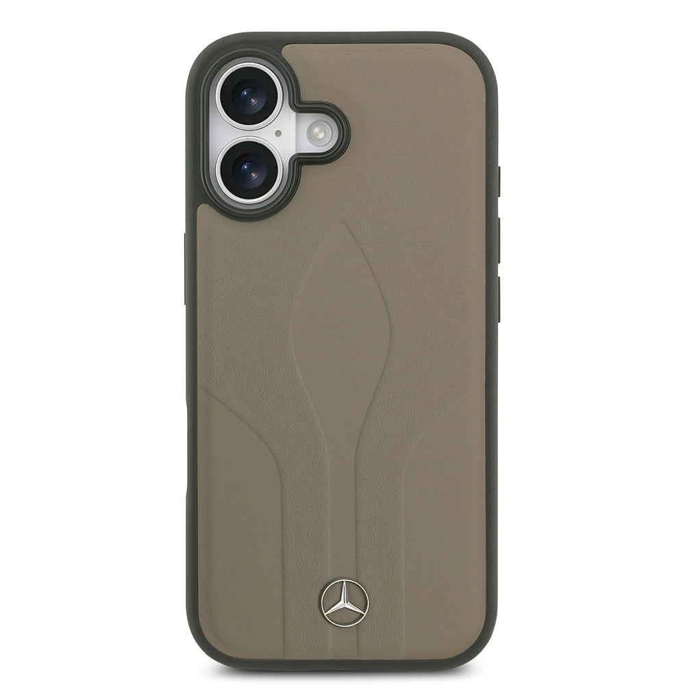 Apple iPhone 17 Kılıf Mercedes Benz Orjinal Lisanslı M-safe Şarj Özellikli Dokulu Desenli Deri Kapak Kahverengi