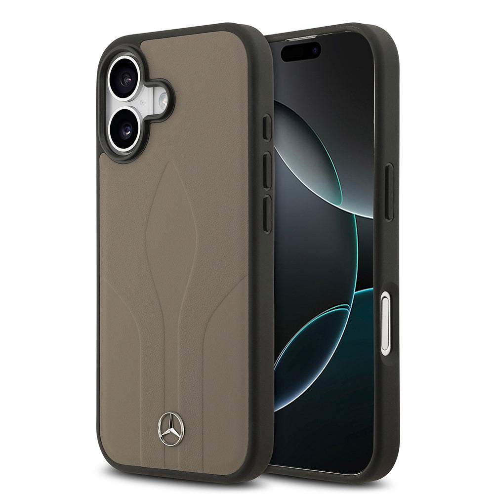 Apple iPhone 17 Kılıf Mercedes Benz Orjinal Lisanslı M-safe Şarj Özellikli Dokulu Desenli Deri Kapak Kahverengi