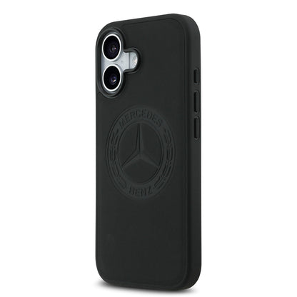 Apple iPhone 17 Kılıf Mercedes Benz Orjinal Lisanslı M-safe Şarj Özellikli Hakiki Deri Nostaljik Yıldız Dizayn Kapak Siyah