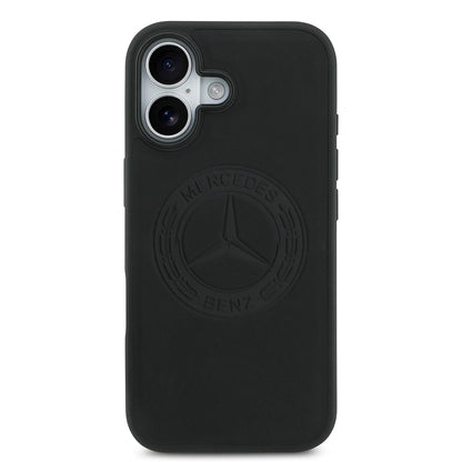Apple iPhone 17 Kılıf Mercedes Benz Orjinal Lisanslı M-safe Şarj Özellikli Hakiki Deri Nostaljik Yıldız Dizayn Kapak Siyah