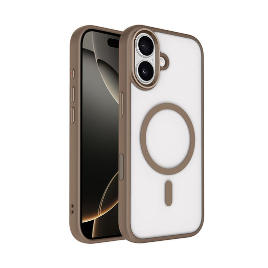 Apple iPhone 17 Kılıf Wireless Şarj Özellikli Zore Krom M-safe Silikon Kapak Desert Gold