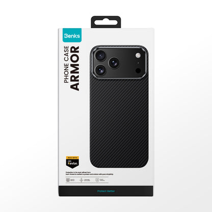 Apple iPhone 17 Pro Kılıf Benks M-safe Şarj Özellikli Metal Kamera Çerçeveli Magnetik ArmorAir 600D Kevlar Fiber Kapak Siyah