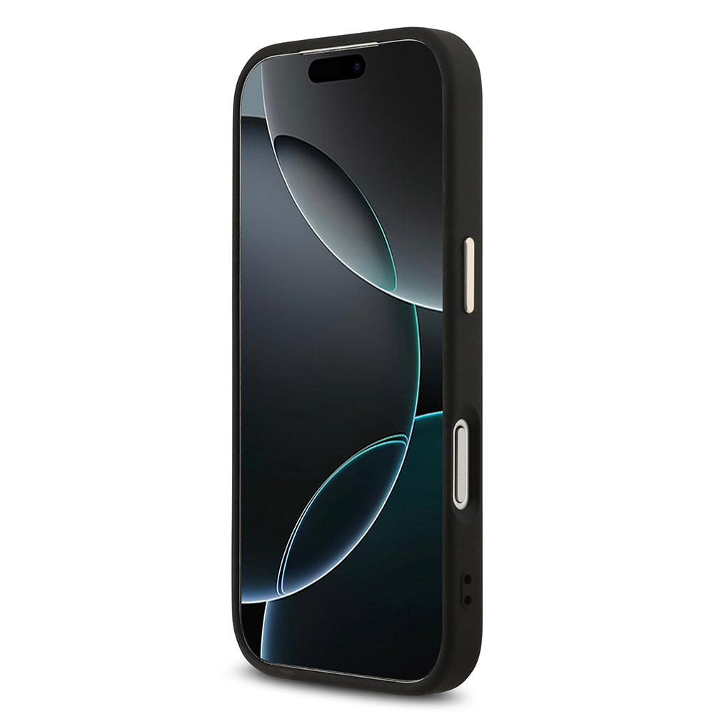 Apple iPhone 17 Pro Kılıf Guess Orjinal Lisanslı 4G Büyük Metal Kamera Çerçeveli ve Logolu Glitter Kapak Siyah