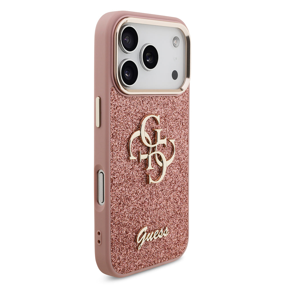 Apple iPhone 17 Pro Kılıf Guess Orjinal Lisanslı 4G Büyük Metal Kamera Çerçeveli ve Logolu Glitter Kapak Siyah