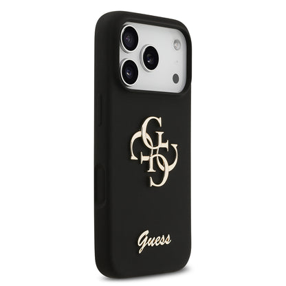Apple iPhone 17 Pro Kılıf Guess Orjinal Lisanslı Grained Yazı Logolu Kapak Siyah