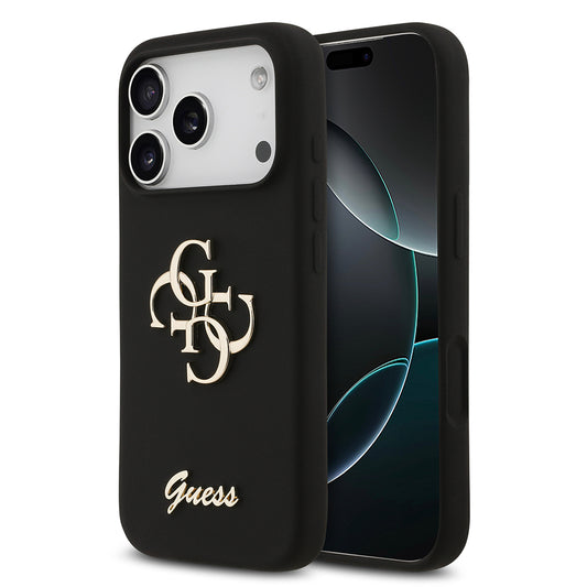 Apple iPhone 17 Pro Kılıf Guess Orjinal Lisanslı Grained Yazı Logolu Kapak Siyah