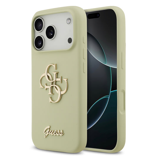 Apple iPhone 17 Pro Kılıf Guess Orjinal Lisanslı Grained Yazı Logolu Kapak Yeşil