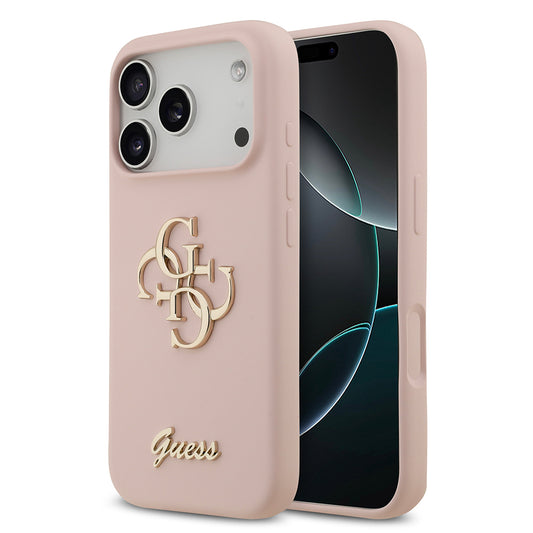 Apple iPhone 17 Pro Case Guess Original Licensed Grained Text Logo Cover Pink