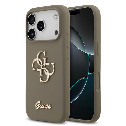 Apple iPhone 17 Pro Case Guess Original Licensed Grained Text Logo Cover Brown
