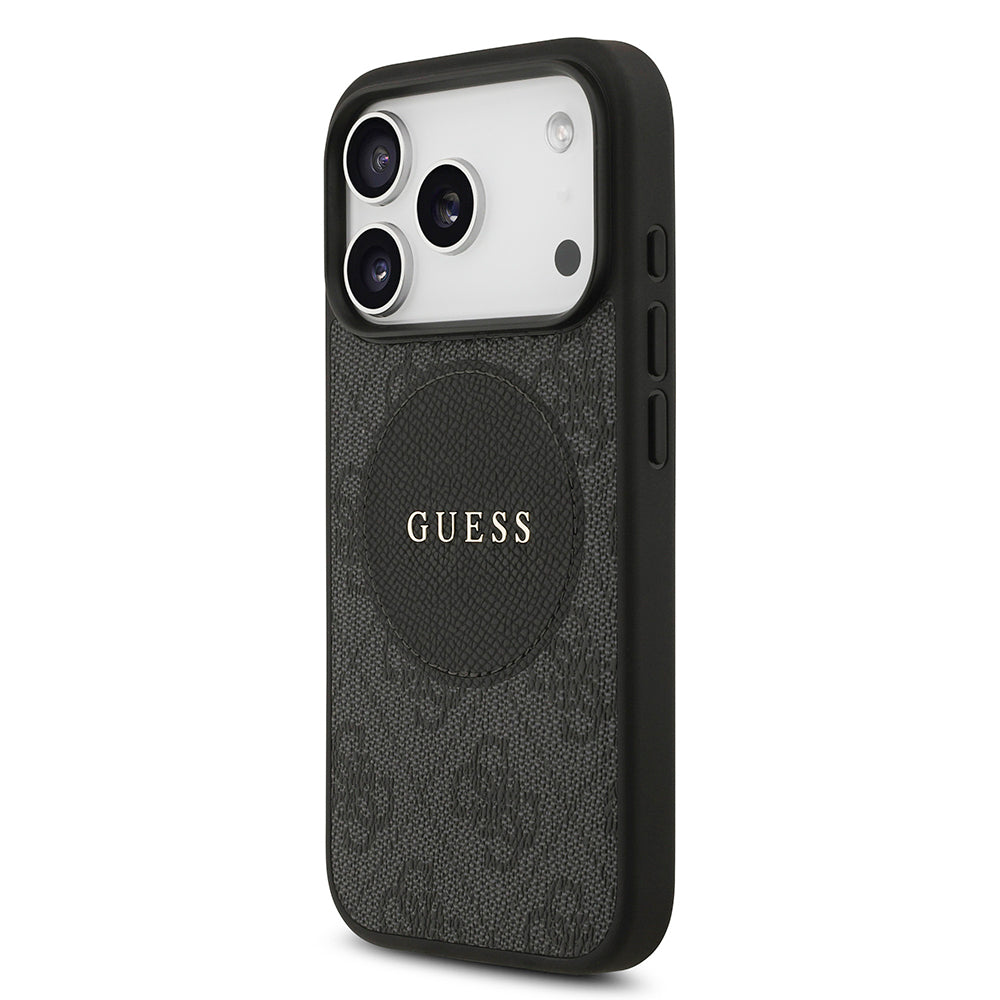 Apple iPhone 17 Pro Kılıf Guess Orjinal Lisanslı M-safe Şarj Özellikli Yazı Logolu Circle Classic Kapak  Kahverengi