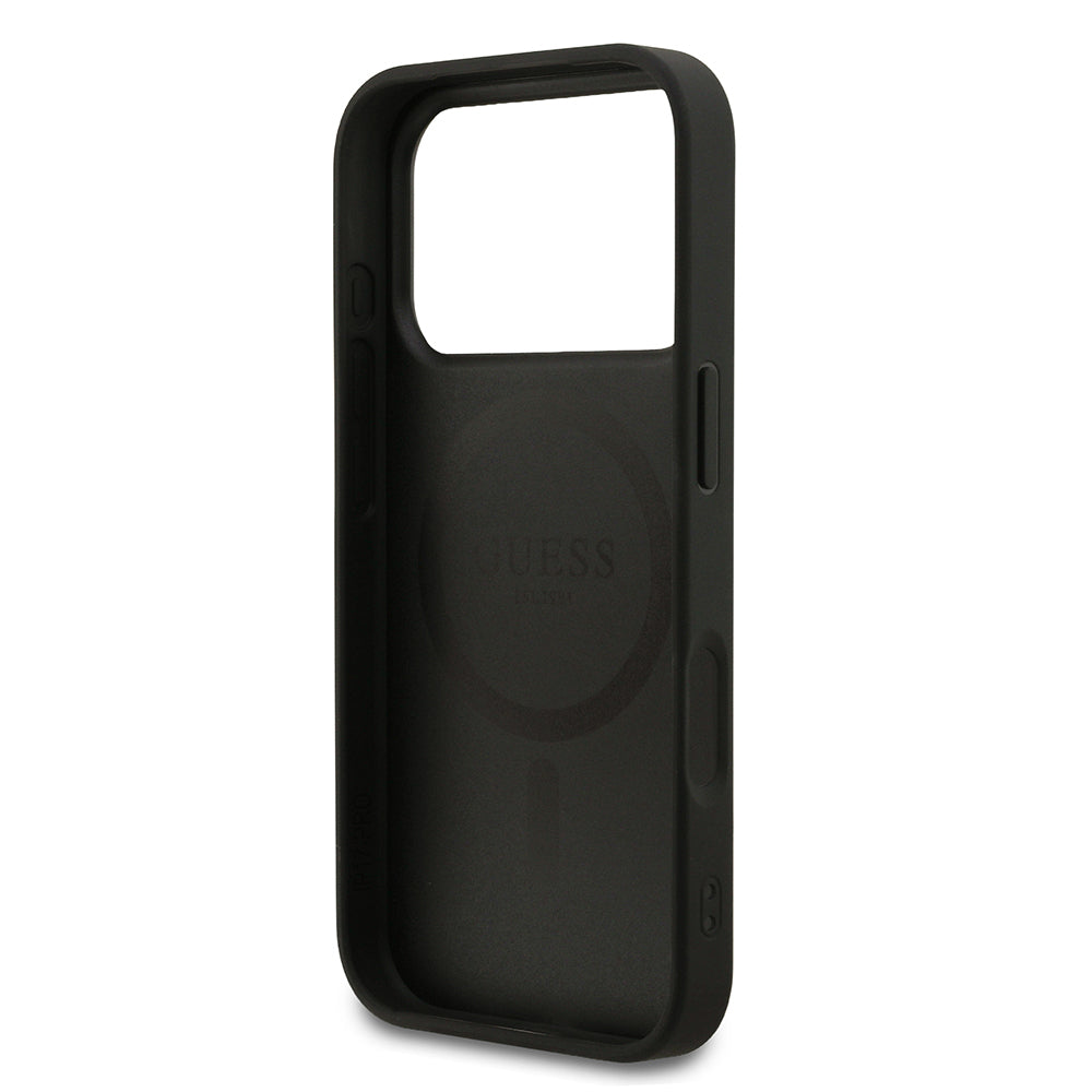 Apple iPhone 17 Pro Case Guess Original Licensed M-safe Charging Feature PU Leather Cover with Logo Black