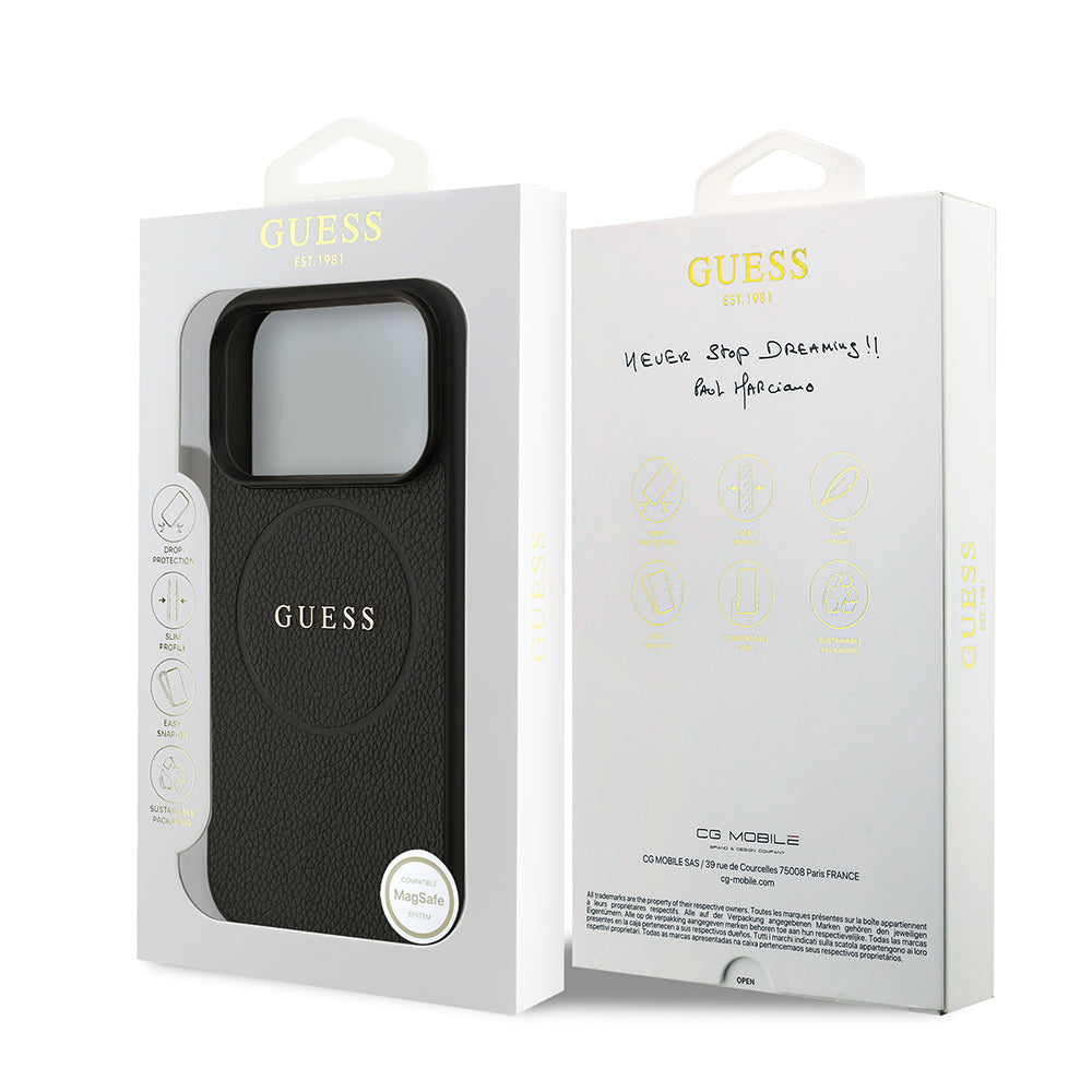 Apple iPhone 17 Pro Case Guess Original Licensed M-safe Charging Feature PU Leather Cover with Logo Black