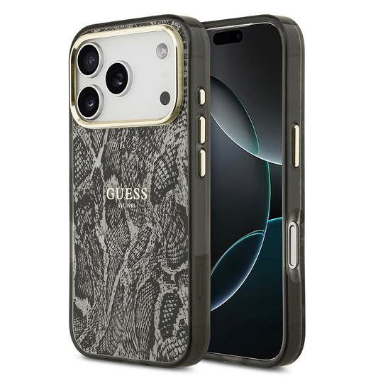 Apple iPhone 17 Pro Kılıf Guess Orjinal Lisanslı M-safe Şarj Özellikli Yazı Logolu Python Desenli Kapak