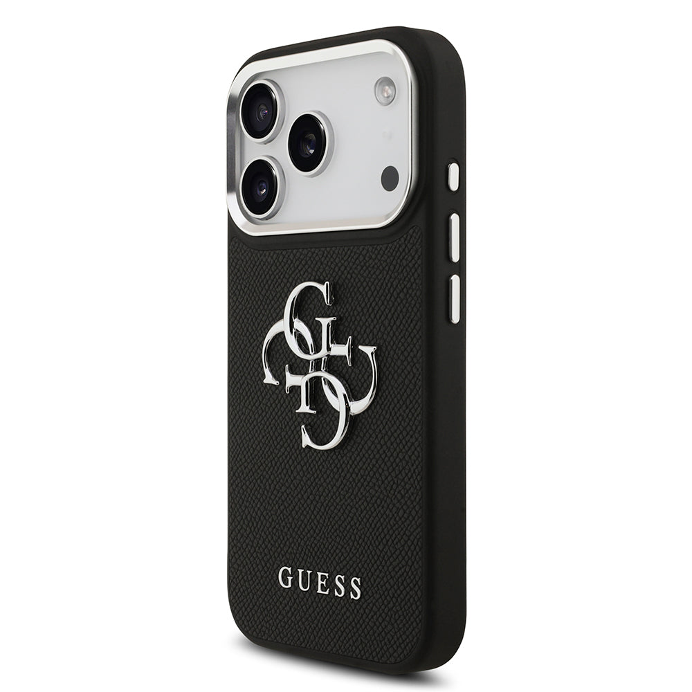Apple iPhone 17 Pro Kılıf Guess Orjinal Lisanslı PU Deri 4G Büyük Metal Logo Dizaynlı Kapak Siyah