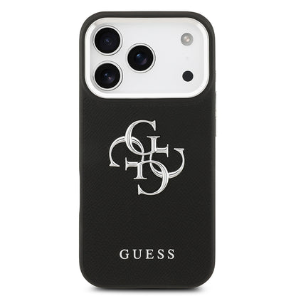 Apple iPhone 17 Pro Kılıf Guess Orjinal Lisanslı PU Deri 4G Büyük Metal Logo Dizaynlı Kapak Siyah