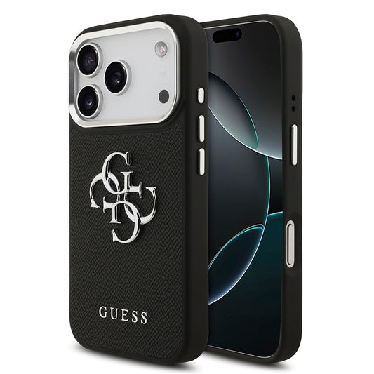 Apple iPhone 17 Pro Kılıf Guess Orjinal Lisanslı PU Deri 4G Büyük Metal Logo Dizaynlı Kapak Siyah