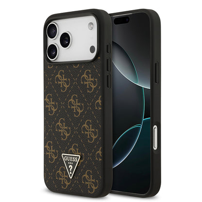 Apple iPhone 17 Pro Kılıf Guess Orjinal Lisanslı PU Deri 4G Desenli Üçgen Logolu Kapak Siyah