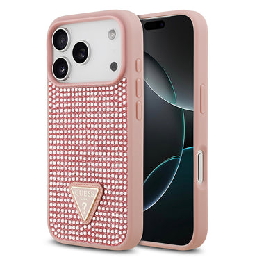 Apple iPhone 17 Pro Kılıf Guess Orjinal Lisanslı Taşlı Arka Yüzey Üçgen Logolu Kapak Gold