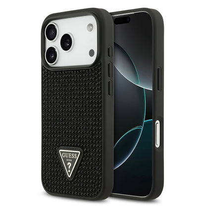 Apple iPhone 17 Pro Kılıf Guess Orjinal Lisanslı Taşlı Arka Yüzey Üçgen Logolu Kapak Siyah