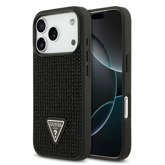 Apple iPhone 17 Pro Case Guess Original Licensed Stone Back Surface Triangle Logo Cover Black