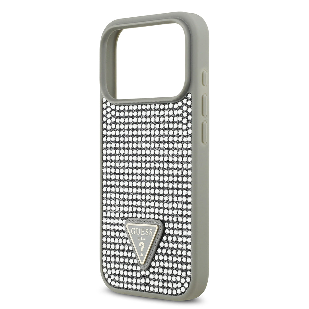 Apple iPhone 17 Pro Kılıf Guess Orjinal Lisanslı Taşlı Arka Yüzey Üçgen Logolu Kapak Siyah