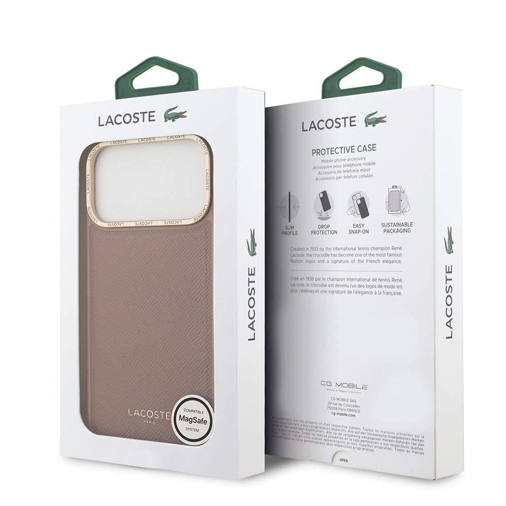 Apple iPhone 17 Pro Kılıf Lacoste Orjinal Lisanslı M-safe Şarj Özellikli Champs Elysees PU Deri Tasarımlı Kapak