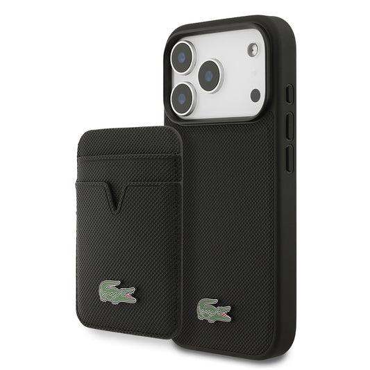 Apple iPhone 17 Pro Kılıf Lacoste Orjinal Lisanslı M-safe Şarj Özellikli PU Pike Desenli Metal Logolu Kartlıklı Kapak