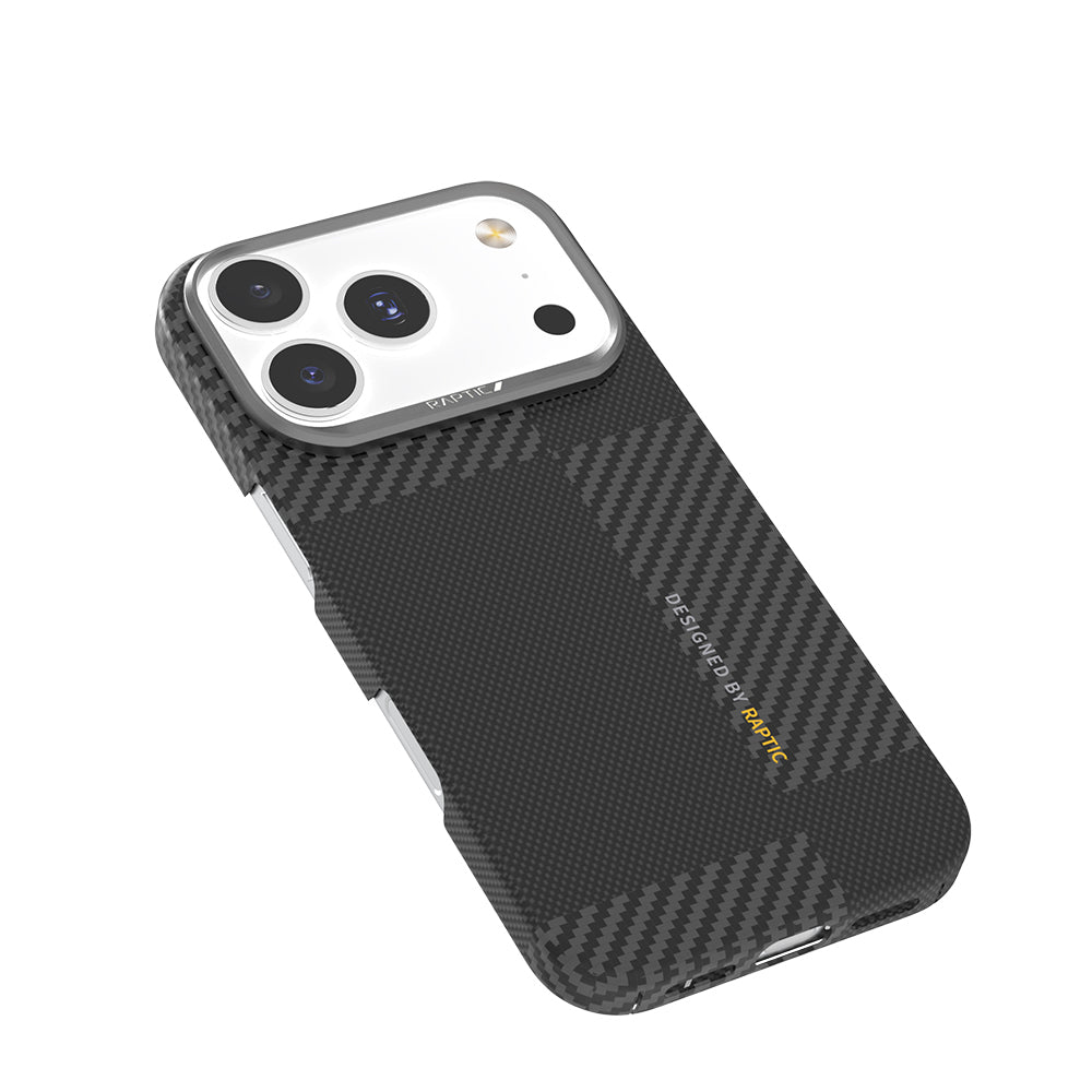Apple iPhone 17 Pro Kılıf M-safe Şarj Özellikli 600D Metal Kamera Çerçeveli Raptic Aramid Fiber Geotik Serisi Kapak Siyah